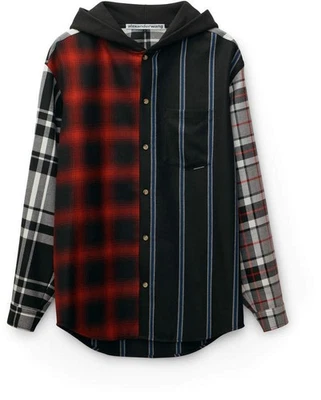 Alexander Wang wool tartan plaid striped hooded shirt jacket hoodie Large EUC - Image 1 of 4