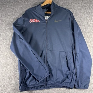Nike Ole Miss Navy Dri Fit Full Zip Windbreaker Jacket Mens M AllState SugarBowl - Picture 1 of 11
