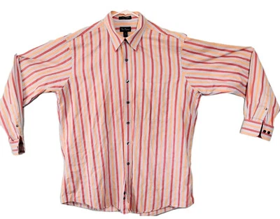 PAUL FREDERICK Men’s Dress Sport Shirt Striped Colorful Size Large Button Cotton - Image 1 of 4