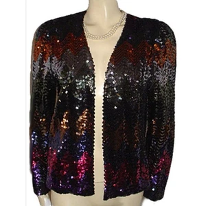 Vintage 80s Jo Ed Sophisticates Sequin Disco Sparkling Open Jacket Size Medium - Picture 1 of 16
