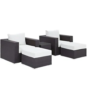 Modway Convene 5-Piece Aluminum and Rattan Patio Sectional Set in Espresso/White - Picture 1 of 7