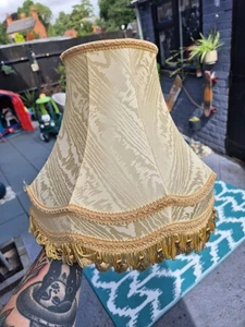 Vintage Style Lamp Shade Gold & Cream With Fringes & Tassels - Picture 1 of 13