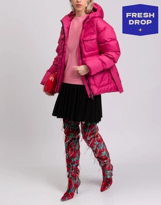 RRP€1150 IENKI IENKI Down Quilted Jacket Size S Bright Pink Zipped Belted Hooded - Image 1 of 4