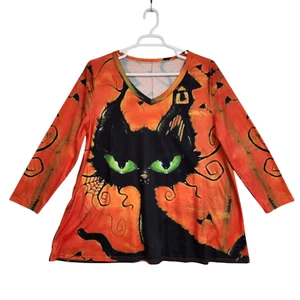 Unbranded Womens 1XL Halloween Autumn Whimsical Black Cat Shirt - Picture 1 of 7