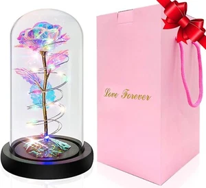 Gifts for Women Girlfriend Her Colorful Rainbow Artificial Rose Flower with LED - Picture 1 of 8