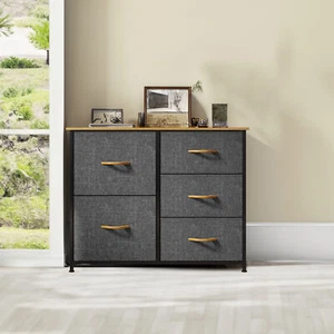 Fabric Dresser 5 Drawers Storage Chest Organizer Nightstand for Bedroom - Picture 1 of 5