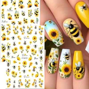 Nail Art Sticker Aufkleber Biene Sonnenblume Sonnenschein Sommer niedliche Blumen Maniküre DIY - Bild 1 von 4