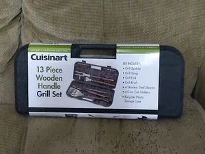 Cuisinart 13 Piece Wooden Outdoor Grill Tool Set Stainless Utensils - Picture 1 of 4