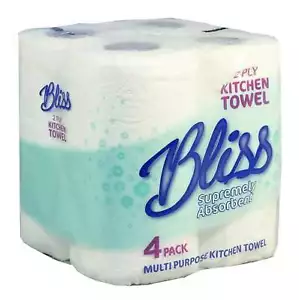 48 Bliss Kitchen Rolls Towel 10m Per Roll 2 Ply White Strong & Absorbent - Picture 1 of 4