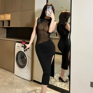 Women See Through Sexy Sheer Mesh Bodycon Dress Womens Clubwear Party Dress NEW - Picture 1 of 7