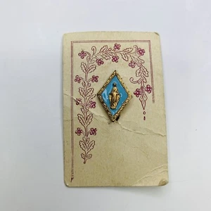 VTG Gold Tone Metal Blue Enamel Miraculous Medal Mary Catholic Lapel Pin M21 - Picture 1 of 6