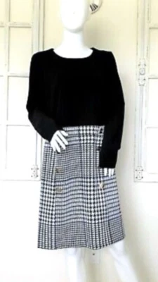 Vestido Vaina DKNY Para Mujer NEGRO/Blanco Pata de Gallo Botones Dorados Talla 14 Nuevo con Etiquetas 129 Foto 1 de 4