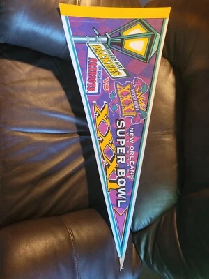 De colección 1997 NFL Super Bowl XXXI Campeón Banderín Green Bay Packers vs Patriots Foto 1 de 4