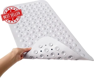 Non-Slip Shower Mat 15x27.5 Inch Bath Tub Mat with Suction Cups Drain Holes Gray - Picture 1 of 8