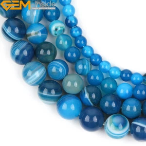 Natural Blue Agate Banded Onyx Round Gem Stone Beads Jewelry Making 2mm Big Hole - Picture 1 of 40