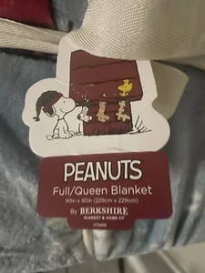 Snoopy Peanuts LightBlue Xmas Berkshire Velvet Plush FullQueen Blanket 90inx90in - Picture 1 of 3