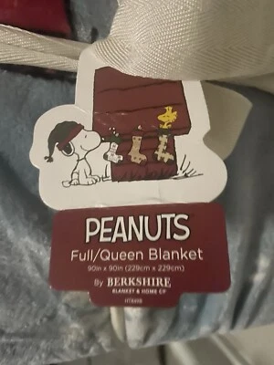 Snoopy Peanuts LightBlue Xmas Berkshire Velvet Plush FullQueen Blanket 90inx90in - Image 1 of 3