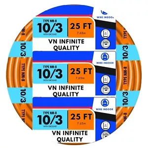 10/3 NM-B Sheathed Cable - Non-Metallic with Ground Equivalent to Romex 25ft - Picture 1 of 7