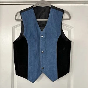 Vintage Denim & Suede Leather Vest Youth Size XL (Fits Like Men’s Small) - Picture 1 of 11