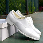 Men's White Lace-up Oxfords Formal Bridal Leather Shoes Block Heels Dress Shoes