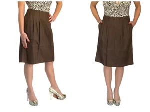 Falda Weekend Max Mara Marrón Piel de Cabra Cuero Plisado Bolsillos Línea A 40 6 - Imagen 1 de 8