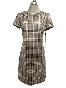 NEW Calvin Klein Elegant Short Sleeve Plaid A- Line Shift Dress size 4 - Picture 1 of 6