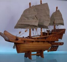 Chinese Pirate Junk Wooden Ship Model 19 " Boat Complete Sailboat Vintage RARE 