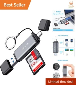 Versatile USB C Card Reader for Laptops, Tablets & Smartphones - Gray Aluminum - Picture 1 of 13