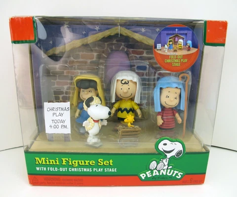 Forever Fun Peanuts Mini Figure Set Christmas Nativity Play Stage Box Sealed Cover