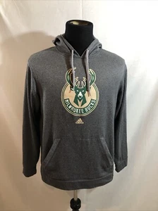 Adidas NBA Milwaukee Bucks Charcoal Hoodie - Men’s L, Chest 23”, Length 27.5” - Picture 1 of 4