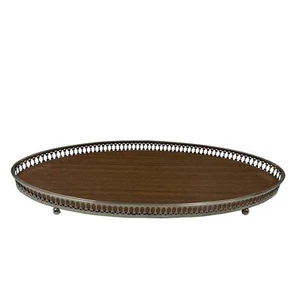 Vintage MCM Oval Ornate Brass Metal Decorative Vanity Tray Round Ball Footed - Picture 1 of 8