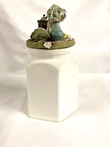 Ceramic White Canister Jar w/Resin 3D Lid Country Kitchen Cylinder Replacement - Picture 1 of 6