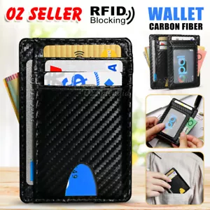 Men Carbon Fiber Credit Card Holder RFID Blocking Slim Wallet Money Purse Thin - Picture 1 of 8