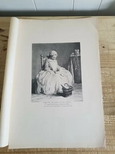 17.5" x 12.5" VTG ETCHING PRINT.LA PETITE FILLE AUX CERISES BY COCHIN - Picture 1 of 6