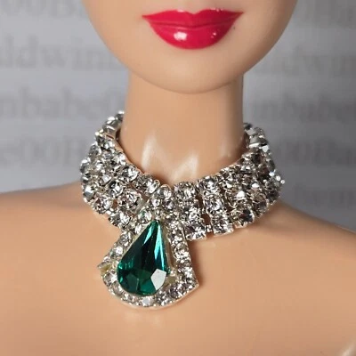 珠宝 (A3 ~ 1/6 FR 模型鼠标娃娃 磁性金属 FAUX EMERALD 钻石项链 — 第 1/4 张图片