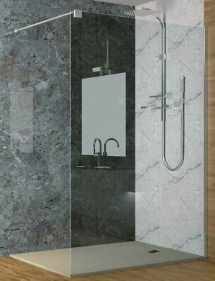 ON LINE DUCHA Mampara de ducha económica cristal fijo, transparente de 6 mm, altura 195 cm