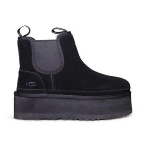 UGG NEUMEL PLATFORM CHELSEA BLACK SUEDE SHEARLING WOMEN'S BOOTS SIZE US 8 NEW - Picture 1 of 5