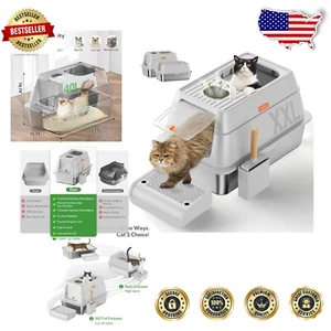 XL Stainless Steel Covered Cat Litter Box with Dual Entry - Modern Design - Picture 1 of 11