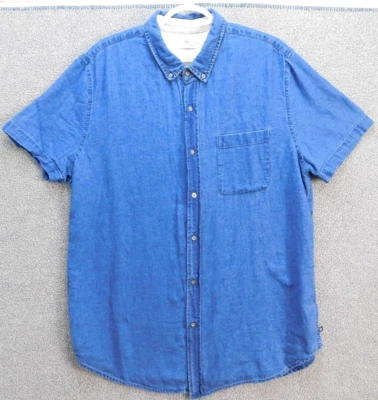 Camisa Adriano Goldschmied con botones para hombre XL azul mezcla de lino manga corta Foto 1 de 4