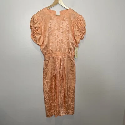 Vintage Maggy London Jeannene Booher 100% Silk Peach Floral Sheath Dress 12 NWT - Image 1 of 4