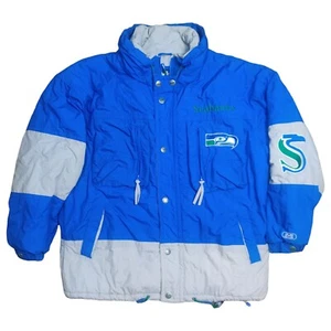 Giacca tampone vintage Seattle Seahawks da uomo grande blu ricamato parka stadio - Foto 1 di 15