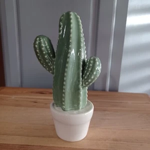 Ceramic Cactus in Pot Green and White 8" Decorative Succulant Southwest Home - Picture 1 of 8