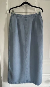 Vtg 80s 90s Jones New York Denim Maxi Skirt Slit Lagenlook Tencel 8 Ankle Faded - Picture 1 of 7