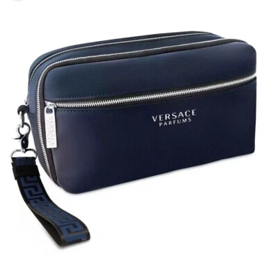 VERSACE PARFUMS Bolsa de Aseo Azul/Negro Bolso sin Mano con Bolsa de Polvo Negra NUEVO Foto 1 de 4