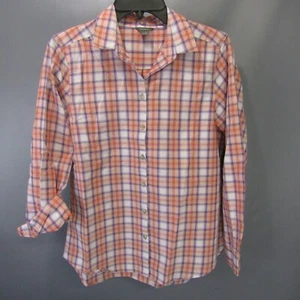 Eddie Bauer kariertes Hemd Damen Gr. S pfirsich kleine Knopfleiste Oberteil Bluse - Bild 1 von 9