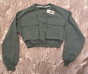 Portobello Punk. Grey cropped sweatshirt with pockets. Size 10 - Picture 1 of 12