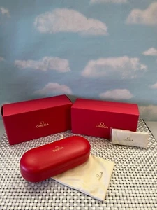 Omega Rot Brillen Sonnenbrillen Etui & Box + Putztuch & Sack Etui Tasche Neu - Bild 1 von 6