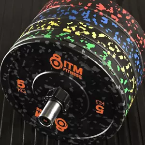 Placas de parachoques de goma recicladas con salpicaduras de color Olympic 5 kg-25 kg CrossFit gimnasio en casa - Imagen 1 de 17