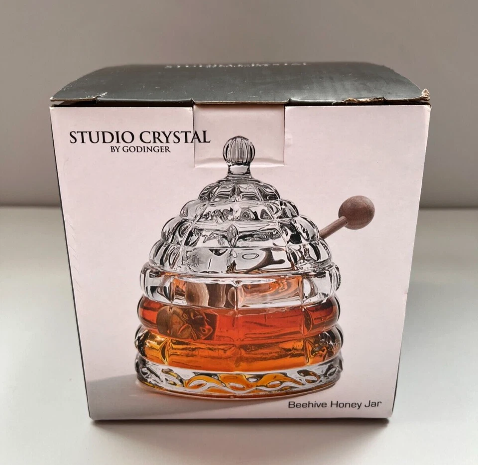 Tarro de miel Studio Crystal Beehive de Godinger, nuevo en caja abierta Foto 1 de 4