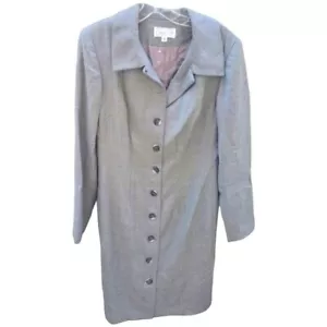 Saks Fifth Avenue Folio Collection 100% Wool Gray Button-Down Coat Elegant 10 - Picture 1 of 6